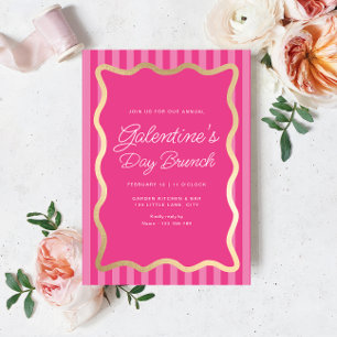 Wave Pink Hot Pink Stripe Galentine's Day Brunch Einladung