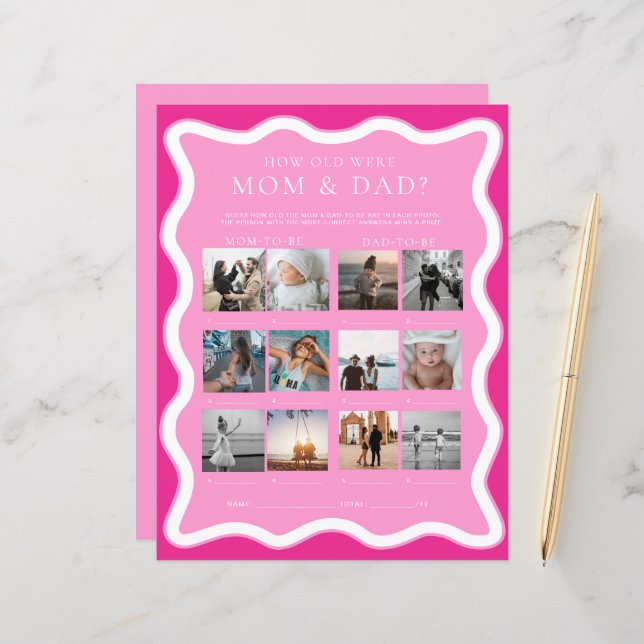 Wave Pink Wie alt waren Mama und Vater Foto Spiel (Vorderseite/Rückseite Beispiel)