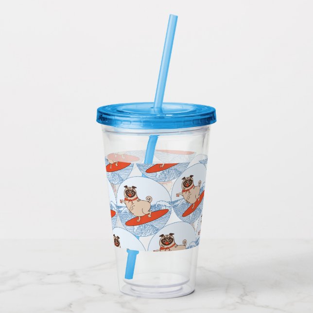 Wave reitet Hund auf Surfboard Schal Band mit Happ Acryltrinkbecher (Rückseite)