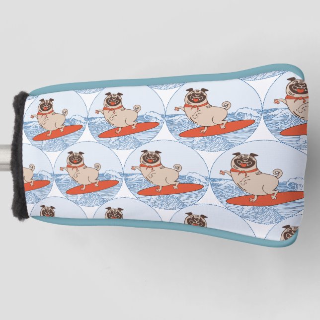Wave reitet Hund auf Surfboard Schal Band mit Happ Golf Headcover (Vorderseite)