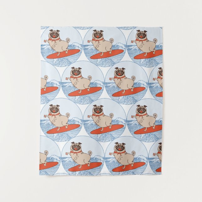 Wave reitet Hund auf Surfboard Schal Band mit Happ Wandteppich (Vorderseite)