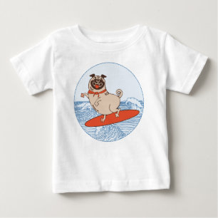 Wave reitet Hund auf Surfbrett mit Happy Mops Baby T-shirt