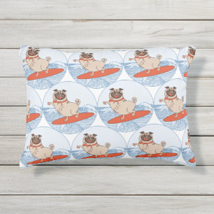 Wave reitet Hund auf Surfbrett mit Happy Mops Kissen Für Draußen