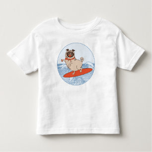 Wave reitet Hund auf Surfbrett mit Happy Mops Kleinkind T-shirt