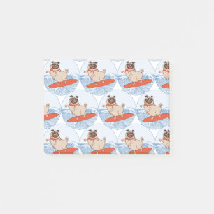 Wave reitet Hund auf Surfbrett mit Happy Mops Post-it Klebezettel