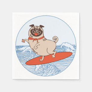 Wave reitet Hund auf Surfbrett mit Happy Mops Serviette