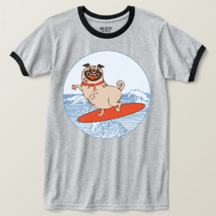 Wave reitet Hund auf Surfbrett T - Shirt mit Happy