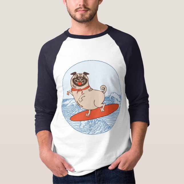 Wave reitet Hund auf Surfbrett T - Shirt mit Happy (Vorderseite)