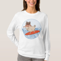 Wave reitet Hund auf Surfbrett T - Shirt mit Happy