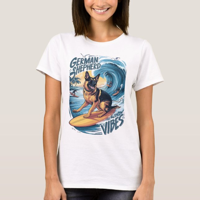 Wave Rider: Ein deutsches Hirtensurfen T-Shirt (Vorderseite)