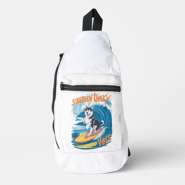 Wave Rider Siberian Husky Hund Surfen Crossbody Bag (Vorderseite)