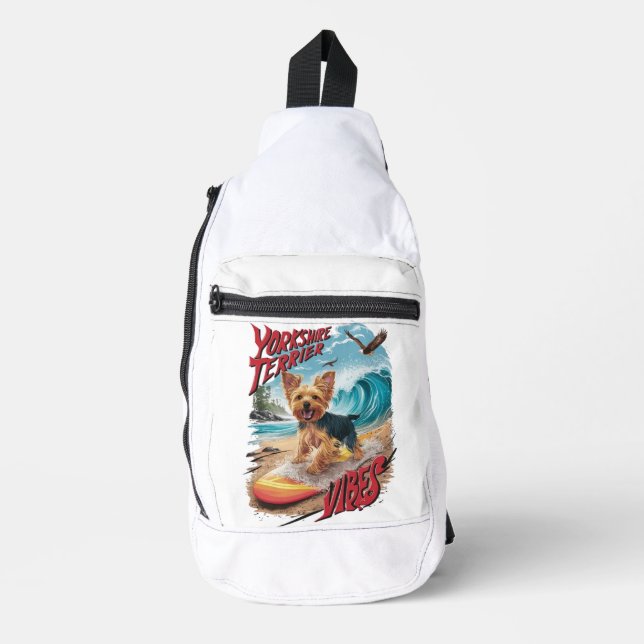 Wave Rider Yorkshire Terrier Surfbrett Crossbody Bag (Vorderseite)
