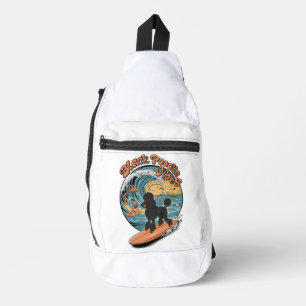 Wave-Riding Black Poodle Surfing Adventure Crossbody Bag