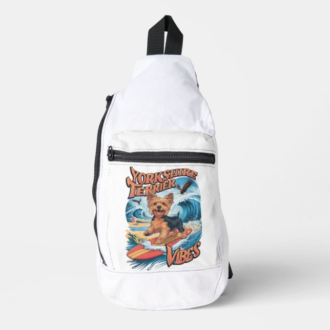 Wave-Riding Yorkshire Terrier Pup Crossbody Bag (Vorderseite)