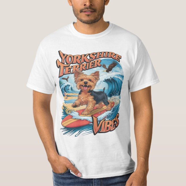 Wave-Riding Yorkshire Terrier Pup T-Shirt (Vorderseite)
