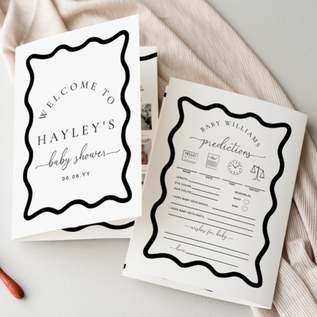 Wave Schwarz-weiß Baby Shower Game Booklet (Baby Shower Games Booklet Wave Black White )