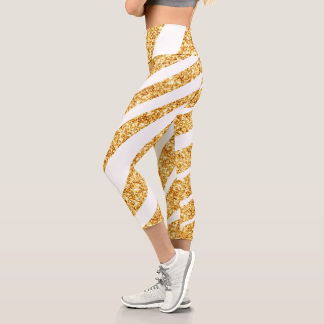Wave Sea Gold Glitzer Boho Popular Collection Capri Leggings (Links)