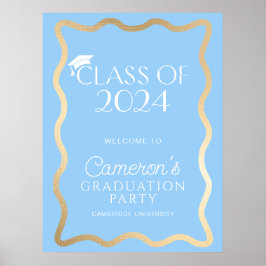 Wave Sky Blue Gold Graduation Party Willkommen Poster