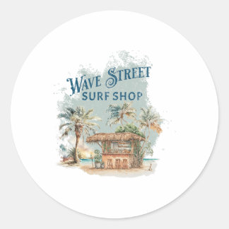 Wave Street Retro Urlaub Strand Surfen Sonnenunter Runder Aufkleber
