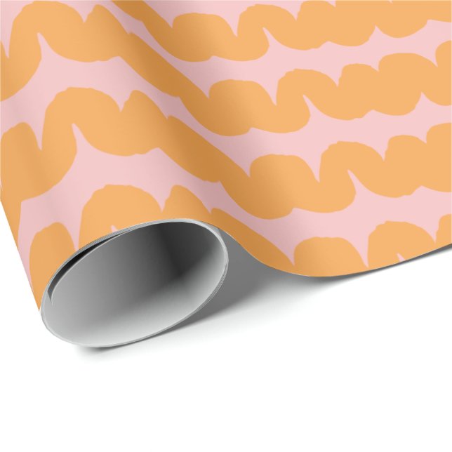 Wave Stripe Pink Orange Wrapping Paper Geschenkpapier (Rolleneckpunkt)