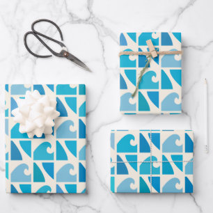 Wave Surf Retro Blue    Geschenkpapier Set