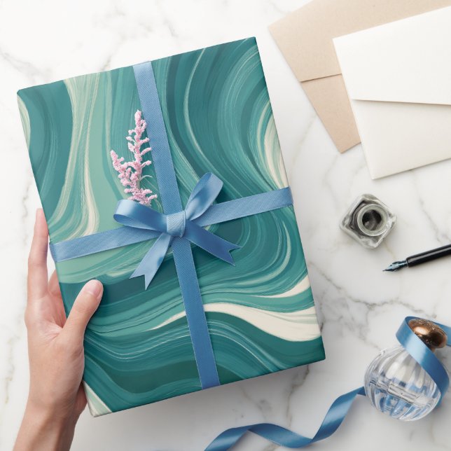 Wave Teal Aqua Motion White Abstract Pattern Geschenkpapier (Schenken)