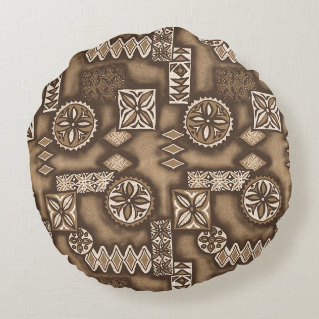 Wave Warrior Hawaiian Tapa Rundes Kissen (Rückseite)