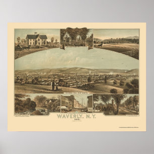 Waverly, NY panoramische Karte - 1881 Poster