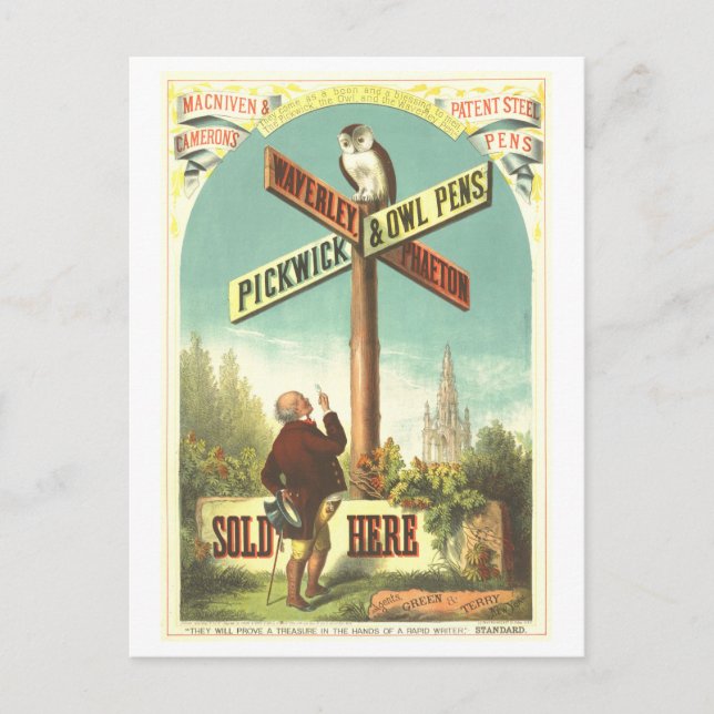 Waverve Pickwick & Owl Pens Vintage Werbung Postkarte (Vorderseite)