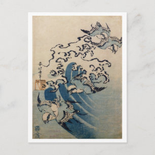 Waves and Birds, c.1825 (Farbe Holzblock) Postkarte