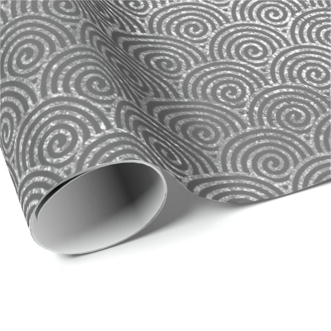 Waves Art Deco Silver Gray Spirale Circles Infinit Geschenkpapier (Rolleneckpunkt)