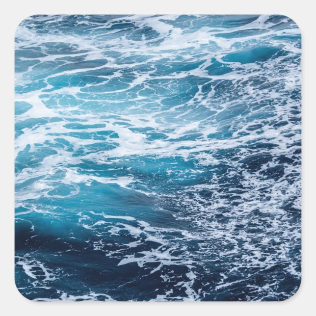 Waves Blue Ocean Summer Beach Quadratischer Aufkleber (Vorderseite)