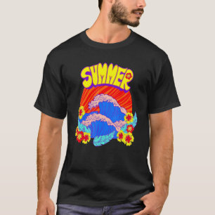 Waves Blume Sommerwasser Sonnenuntergang Feathers T-Shirt