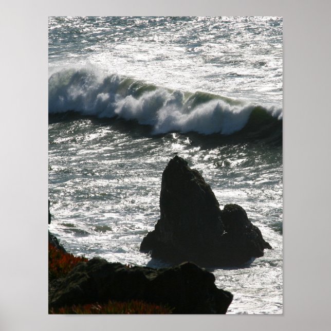 Waves Crashing, San Fransisco Bay, Portrait Poster (Vorne)