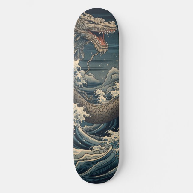 Waves Dragon japanische Kunst Skateboard (Vorderseite)