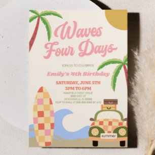Waves Four Days Beach Surf 4. Geburtstagsfeier Einladung
