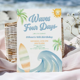 Waves Four Days Beach Surf Blue 4. Geburtstagsfeie Einladung