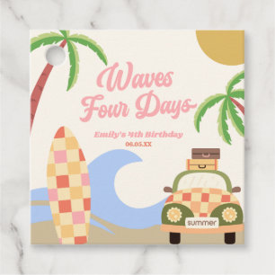 Waves Four Days Surf Board Pink 4. Geburtstagsfeie Geschenkanhänger