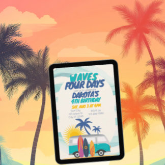 Waves Four Days Surf Van 4th Birthday Einladung