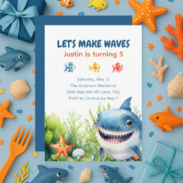 Waves Happy Shark Under Sea Birthday Einladung