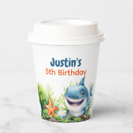Waves Happy Shark Under Sea Birthday Pappbecher