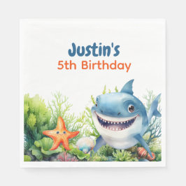 Waves Happy Shark Under Sea Birthday Serviette