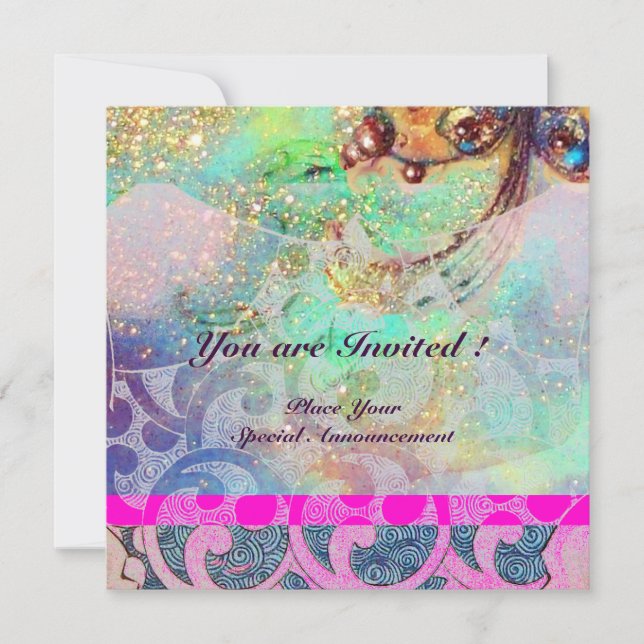 WAVES , hellviolett-blau-grün-pinkfarbenes goldene Einladung (Vorderseite)