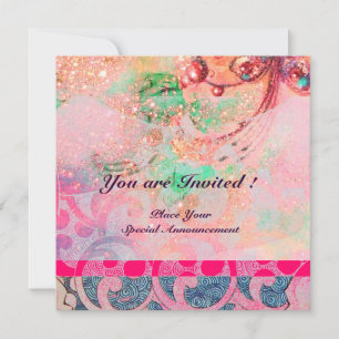 WAVES , hellviolett-blaue Glitzern in rosa goldfar Einladung