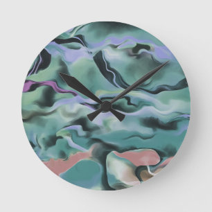 Waves in harmonischer akryllischer Pour Abstrakt A Runde Wanduhr