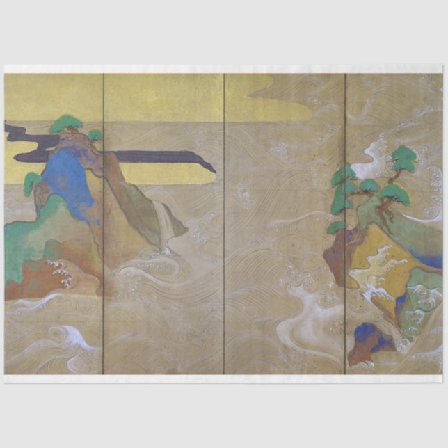 Waves in Matsushima (Verlassen), Tawaraya Sotatsu Seidenpapier (Vorderseite)