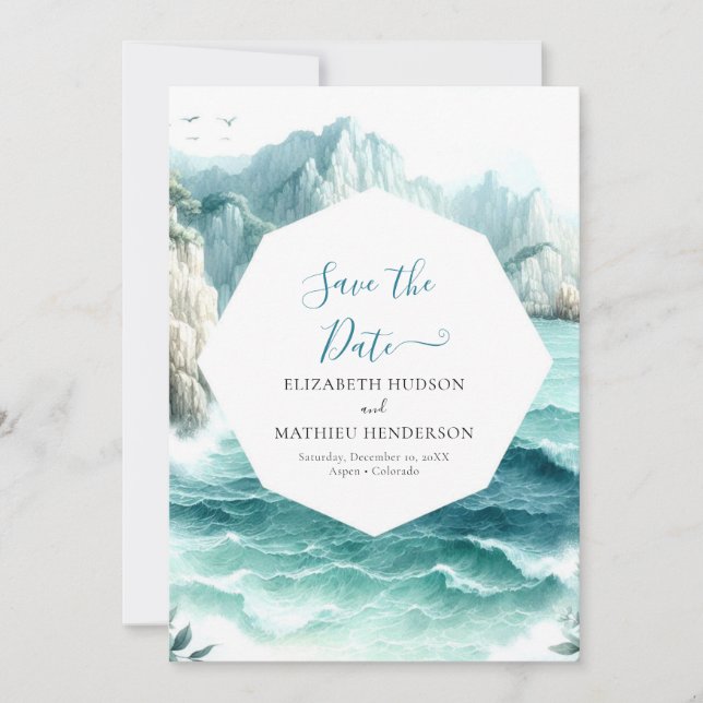 Waves Modern Nautical Wedding Save The Date (Vorderseite)