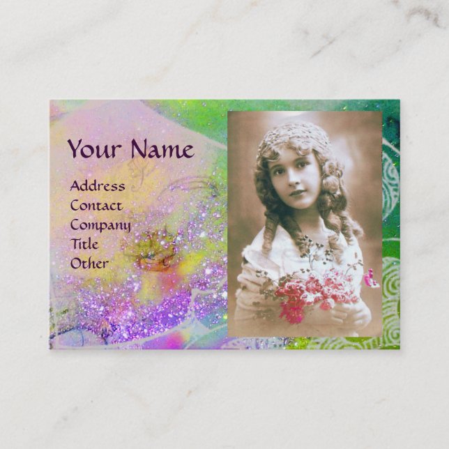 WAVES MONOGRAM FOTO TEMPLATE lila grün Visitenkarte (Vorderseite)