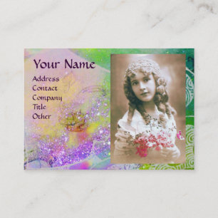 WAVES MONOGRAM FOTO TEMPLATE lila grün Visitenkarte