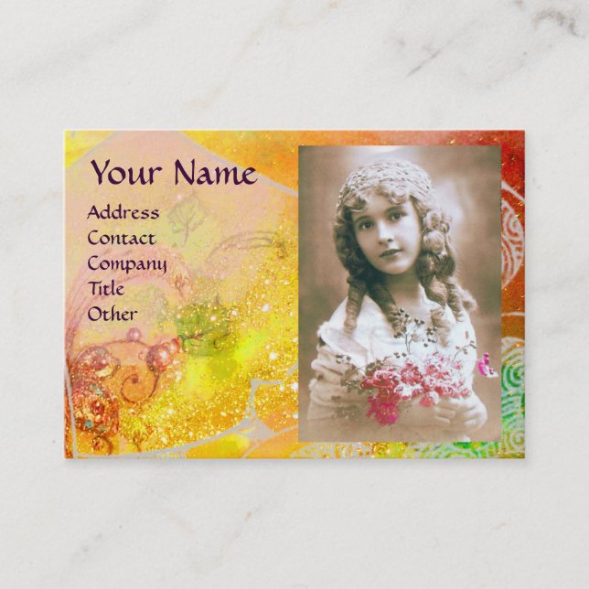 WAVES MONOGRAM FOTO TEMPLATE Pinkgelb braun Visitenkarte (Vorderseite)